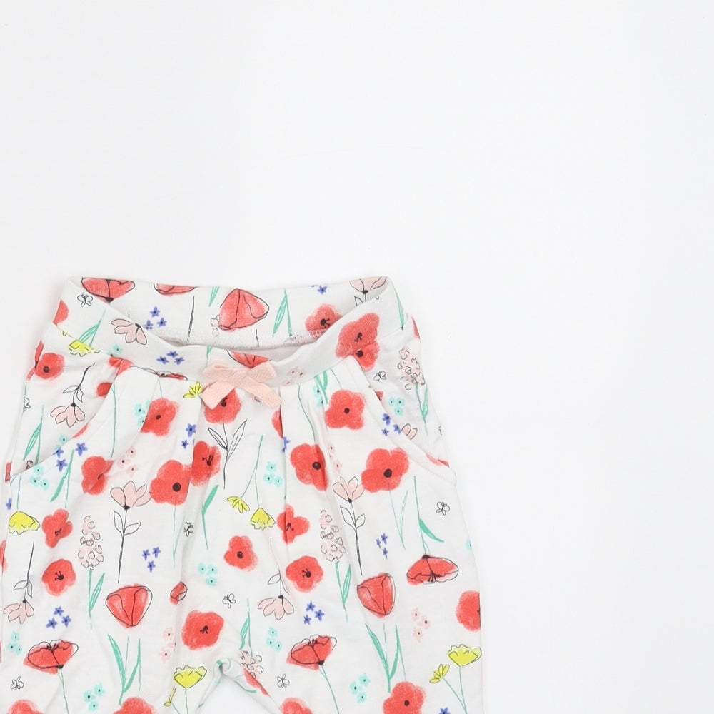 Nutmeg Girls White Floral  Jogger Trousers Size 6-9 Months