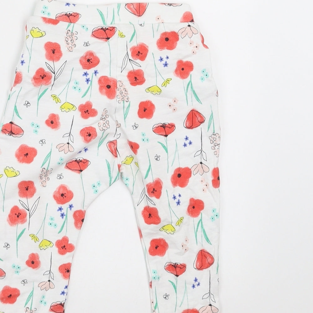 Nutmeg Girls White Floral  Jogger Trousers Size 6-9 Months