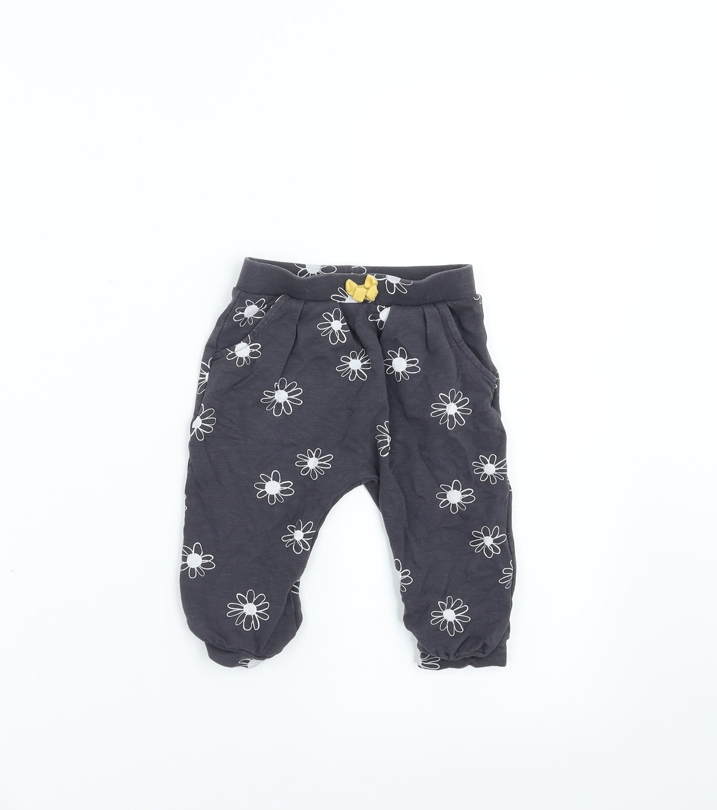 Nutmeg Girls Grey Floral  Jogger Trousers Size 6-9 Months