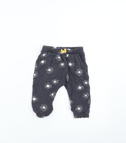 Nutmeg Girls Grey Floral  Jogger Trousers Size 6-9 Months