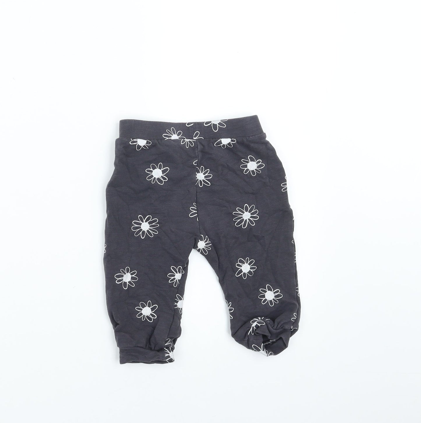 Nutmeg Girls Grey Floral  Jogger Trousers Size 6-9 Months