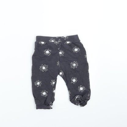 Nutmeg Girls Grey Floral  Jogger Trousers Size 6-9 Months