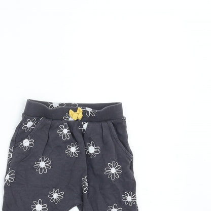 Nutmeg Girls Grey Floral  Jogger Trousers Size 6-9 Months