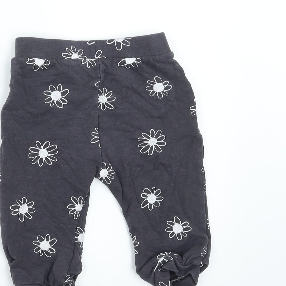 Nutmeg Girls Grey Floral  Jogger Trousers Size 6-9 Months