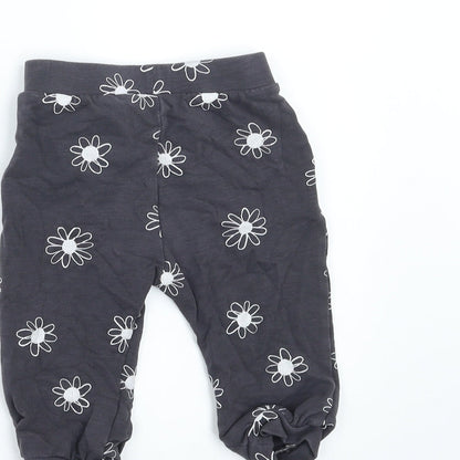 Nutmeg Girls Grey Floral  Jogger Trousers Size 6-9 Months