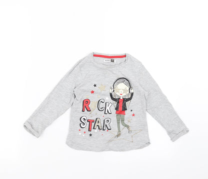 Pep&Co Girls Grey   Basic T-Shirt Size 3-4 Years  - rock star