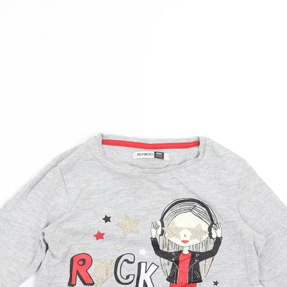 Pep&Co Girls Grey   Basic T-Shirt Size 3-4 Years  - rock star