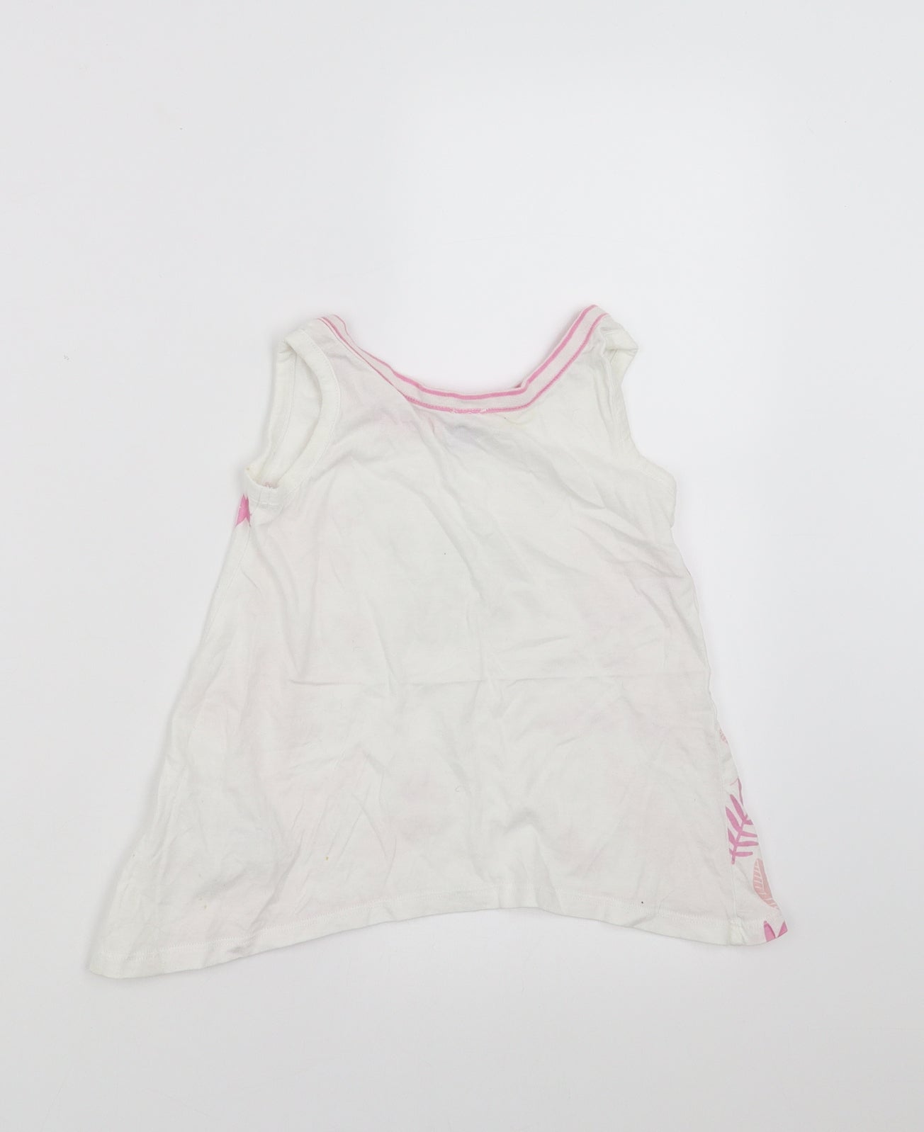 Dopo Dopo Girls White Floral  Basic Tank Size 2-3 Years  - flamingo