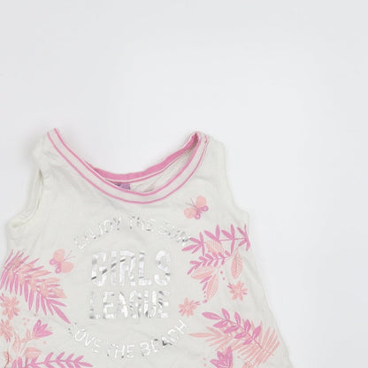 Dopo Dopo Girls White Floral  Basic Tank Size 2-3 Years  - flamingo