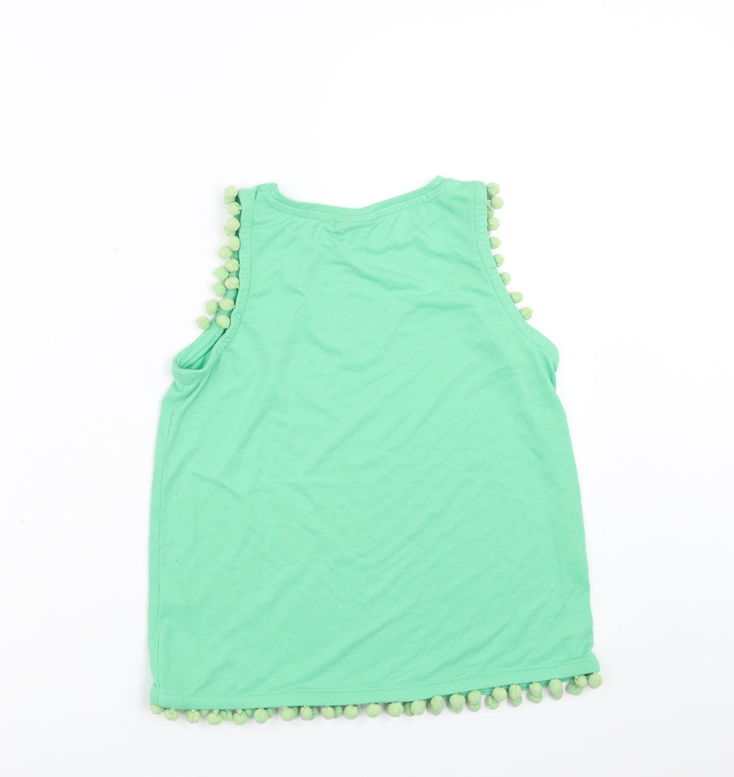 Matalan Girls Green   Basic Tank Size 11 Years  - pom pom detail