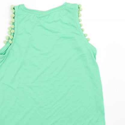 Matalan Girls Green   Basic Tank Size 11 Years  - pom pom detail