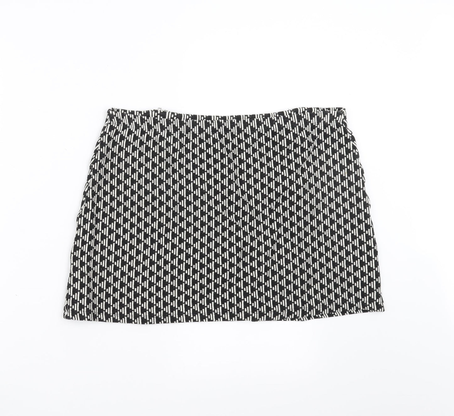 New Look Womens Black Geometric  A-Line Skirt Size 14