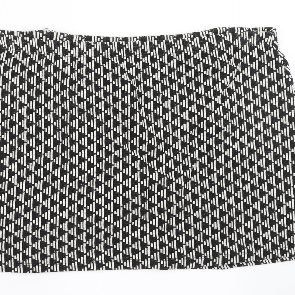 New Look Womens Black Geometric  A-Line Skirt Size 14