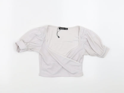 Boohoo Womens White   Cropped Blouse Size 6  - Off White