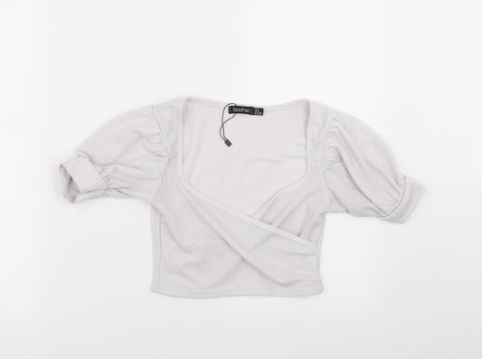 Boohoo Womens White   Cropped Blouse Size 6  - Off White