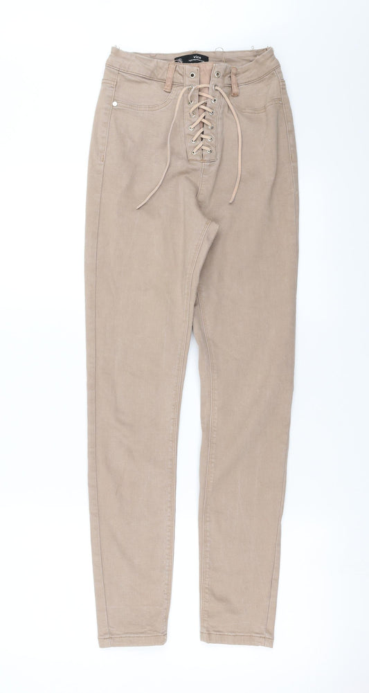 Womens UK Size 8 Vice Extra-Slim Fit Skinny Beige Jeans