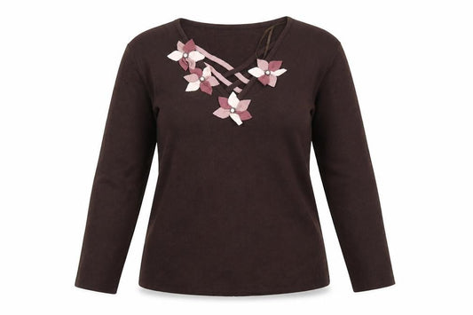 Front view of Roman Originals women’s brown floral basic t-shirt, size S