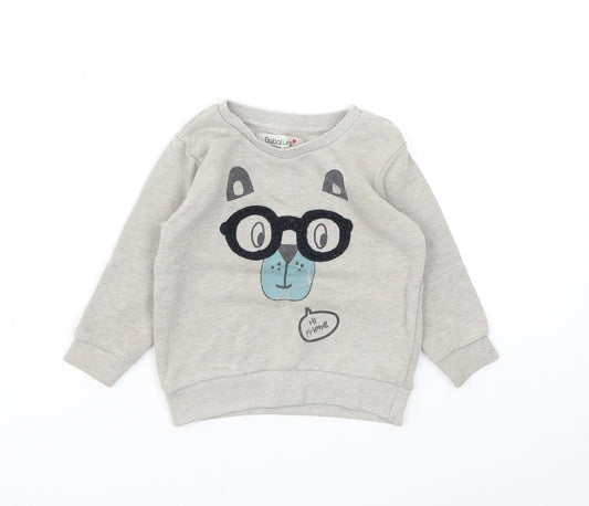 Babaluno Boys Grey Animal Print  Pullover Jumper Size 12-18 Months