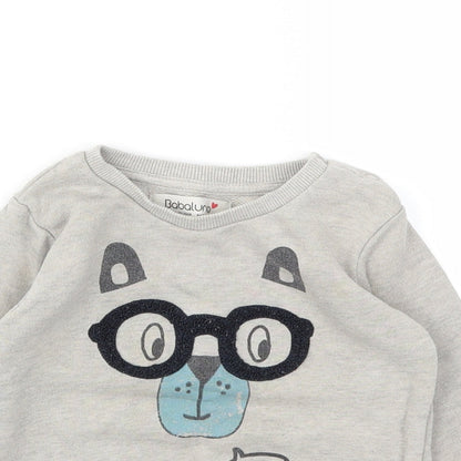 Babaluno Boys Grey Animal Print  Pullover Jumper Size 12-18 Months
