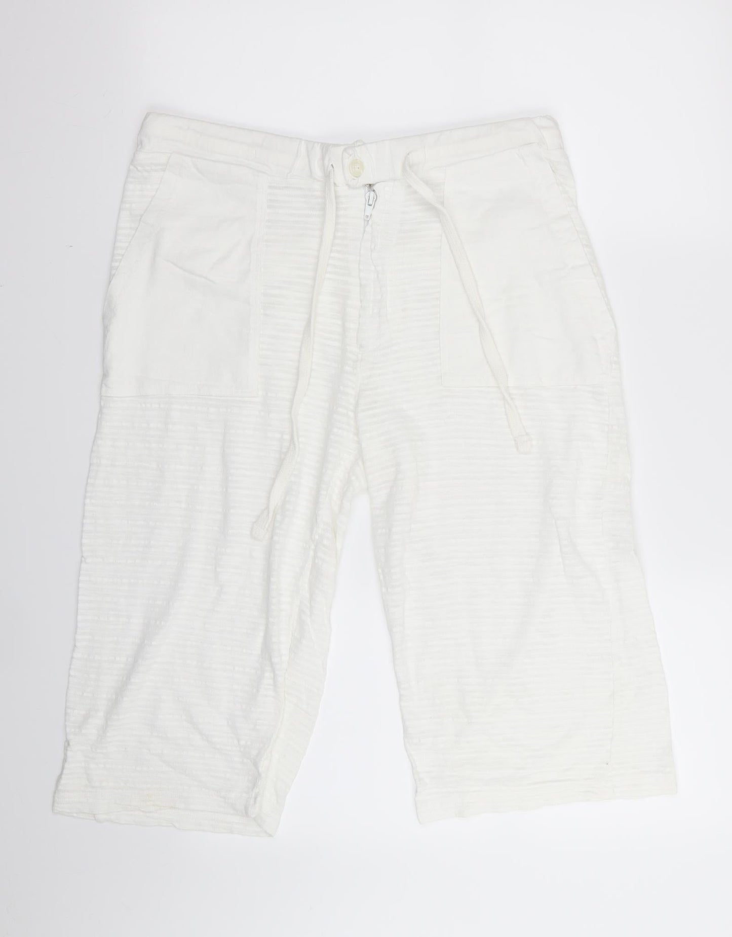 Womens UK Size M Preworn Regular Fit Capri White Trousers