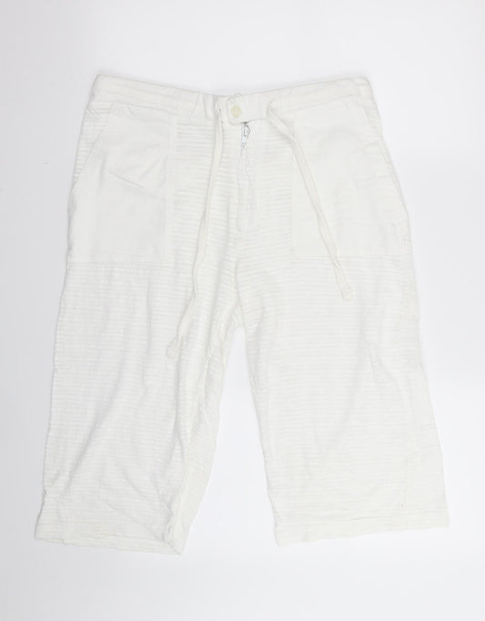 Womens UK Size M Preworn Regular Fit Capri White Trousers