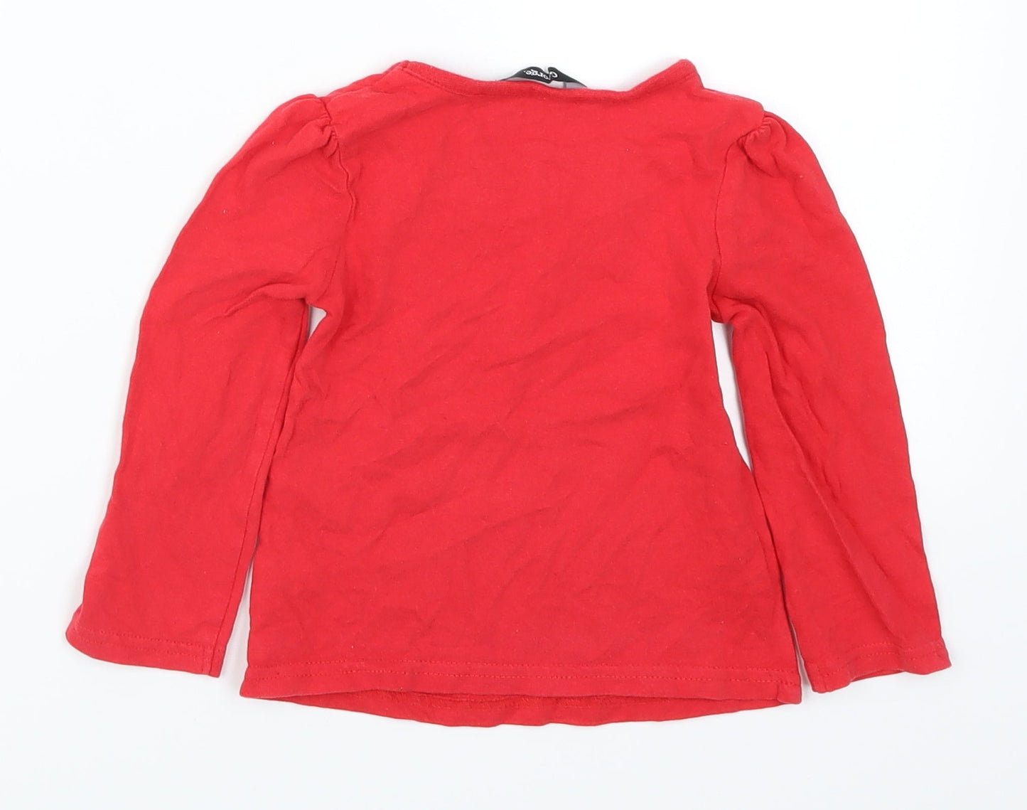 George Girls Red   Basic T-Shirt Size 18-24 Months  - Fabric Flowers