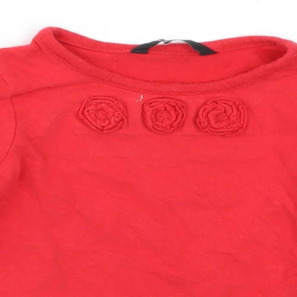 George Girls Red   Basic T-Shirt Size 18-24 Months  - Fabric Flowers