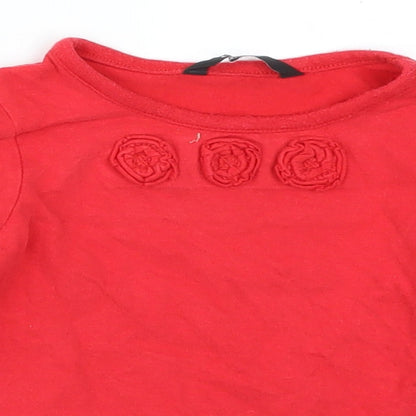 George Girls Red   Basic T-Shirt Size 18-24 Months  - Fabric Flowers