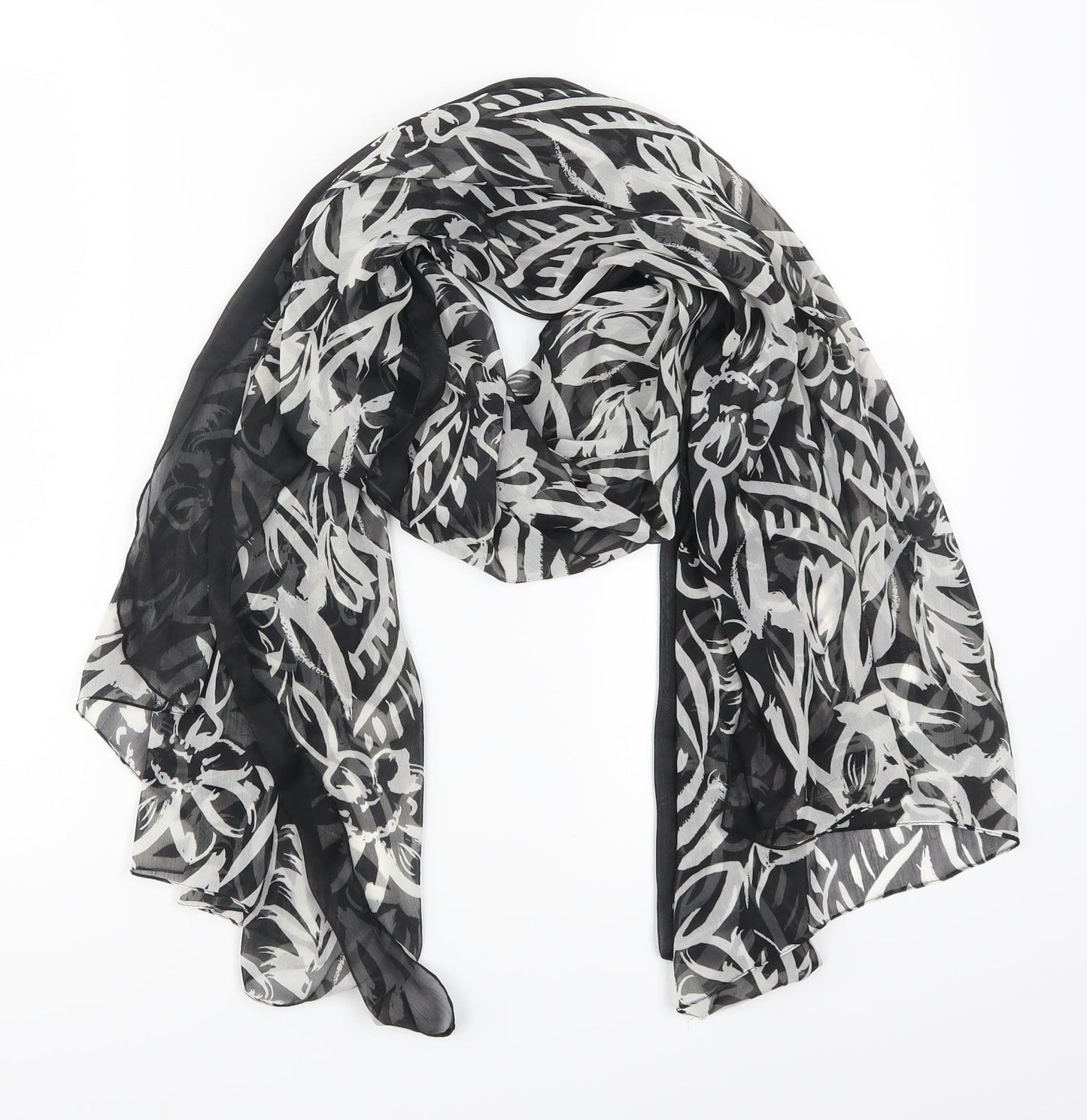Preworn Womens Black Floral   Scarf   - Black and White