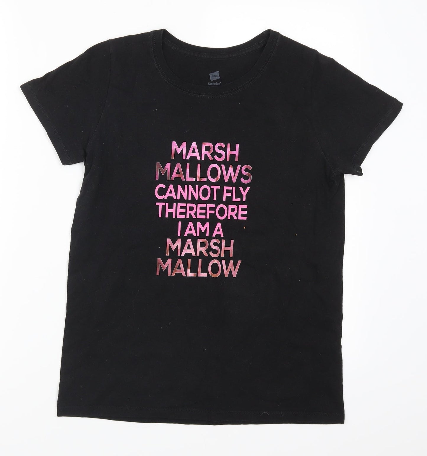 Womens UK Size S Hanes Black Basic T-Shirt