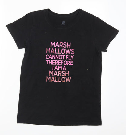 Womens UK Size S Hanes Black Basic T-Shirt