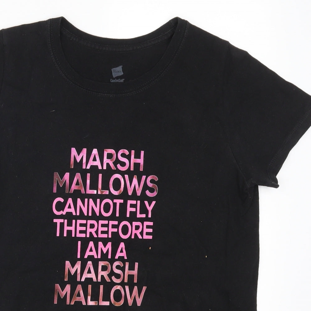 Womens UK Size S Hanes Black Basic T-Shirt