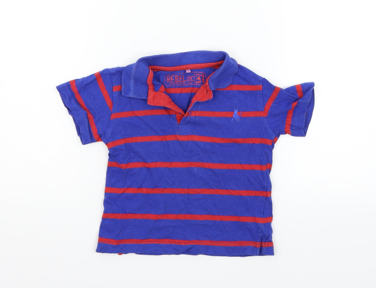 Additional front view of Rebel boys’ blue striped basic polo, size 2-3, years