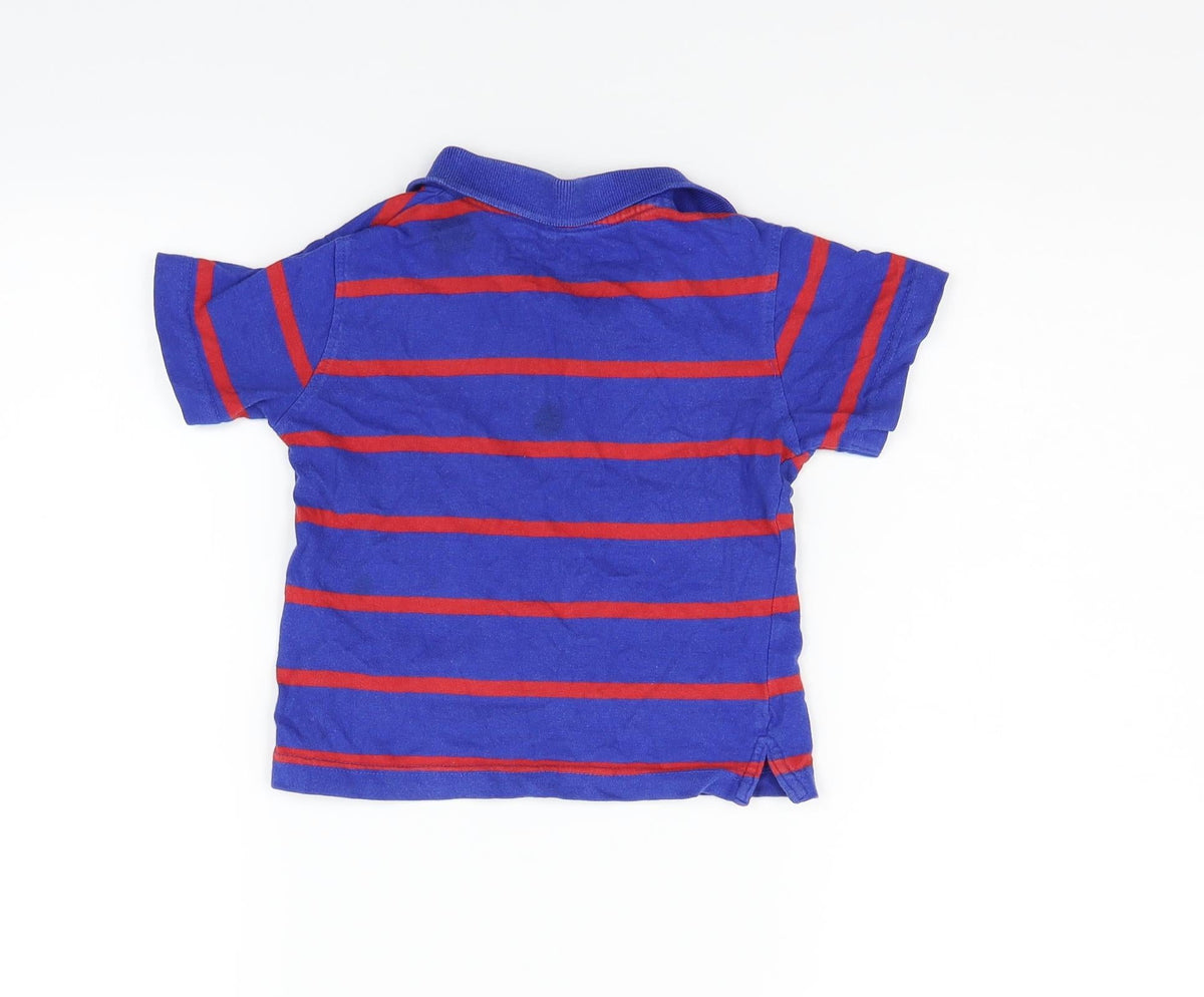 Back view of Rebel boys’ blue striped basic polo, size 2-3, years