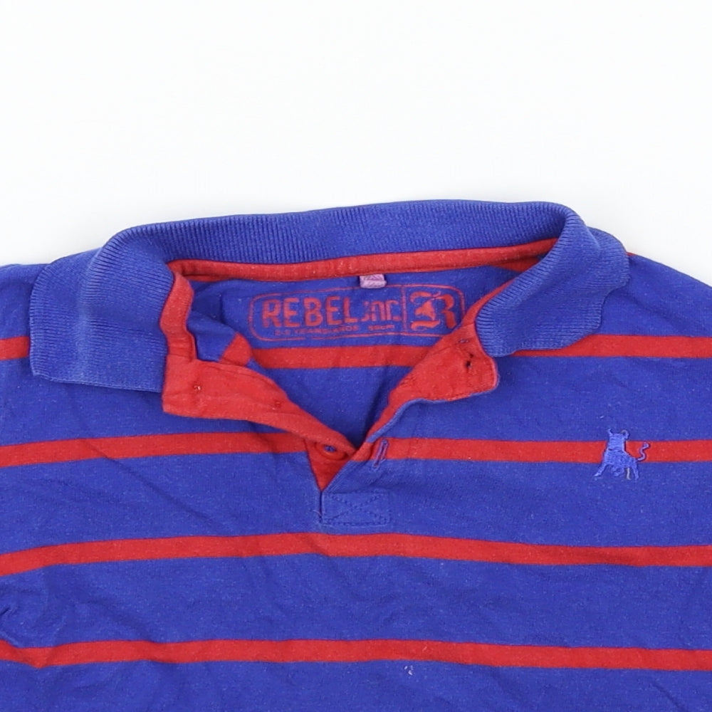 Close-up detail of Rebel boys’ blue striped basic polo, size 2-3, years