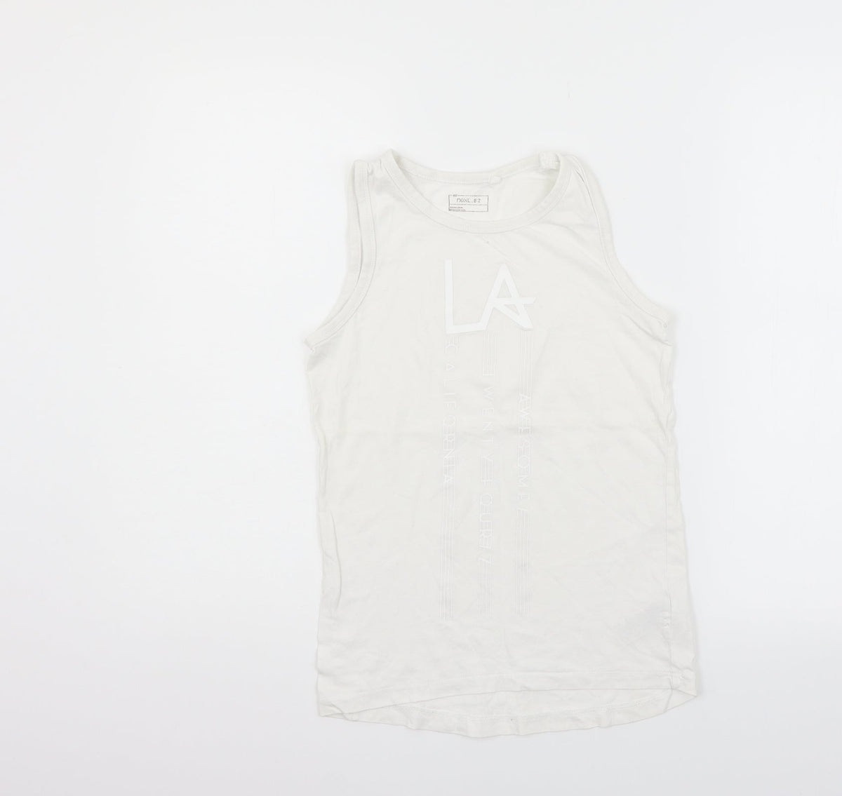 Front view of Next girls’ silver basic tank, size 9, years