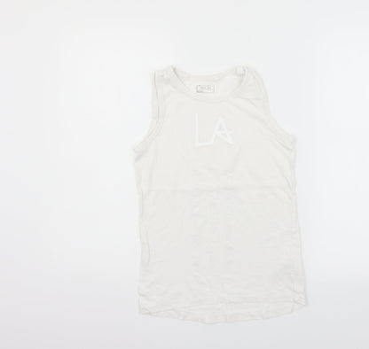 Front view of Next girls’ silver basic tank, size 9, years