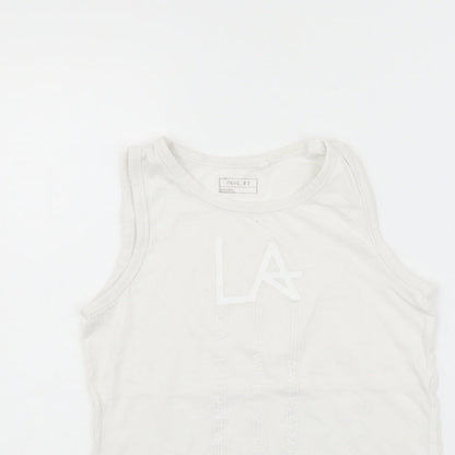 Close-up detail of Next girls’ silver basic tank, size 9, years