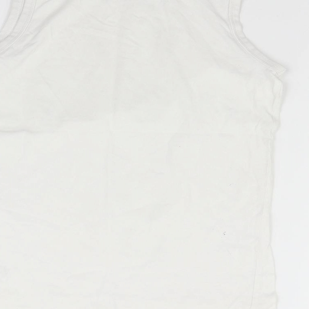 Brand and care label for Next girls’ silver basic tank, size 9, years