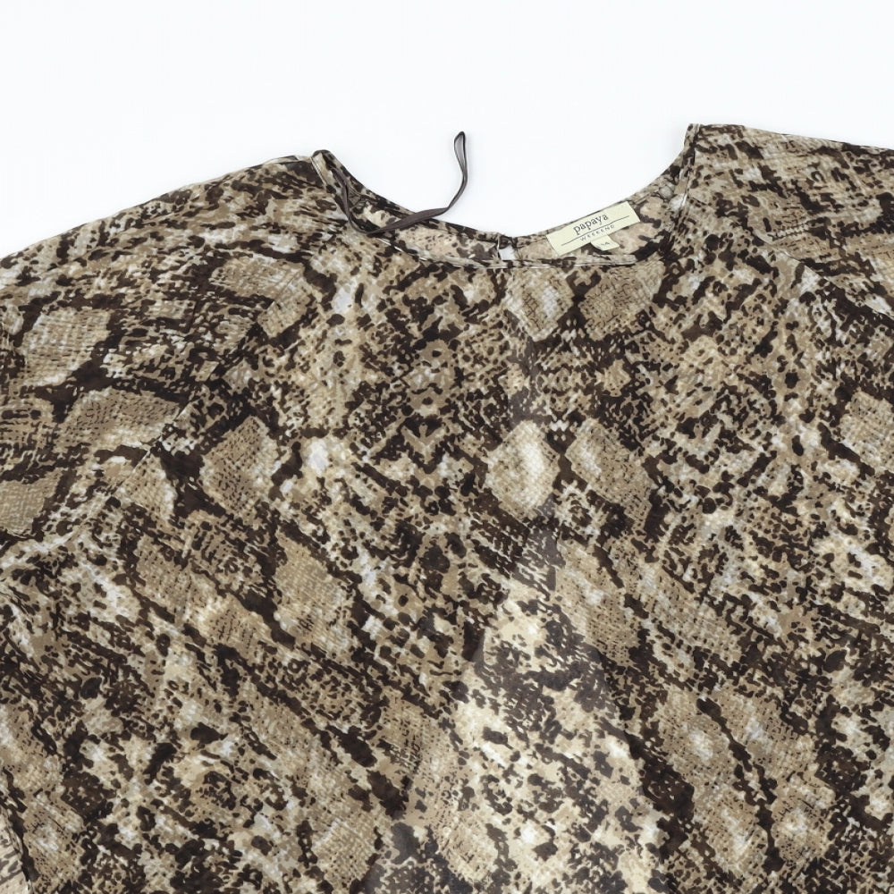 Papaya Womens Beige Animal Print  Basic Blouse Size 14