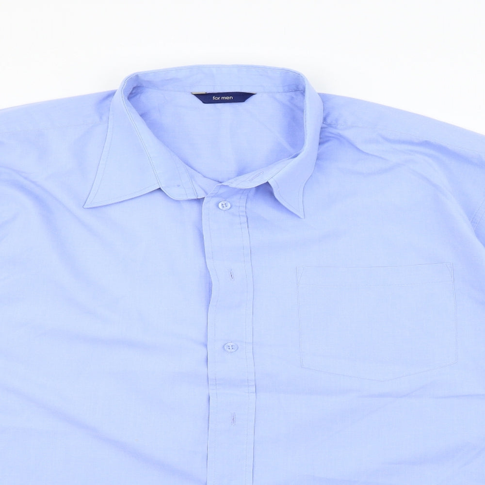 Mens UK Size 19 For Men Blue  Button-Up Long Sleeve Casual Shirt
