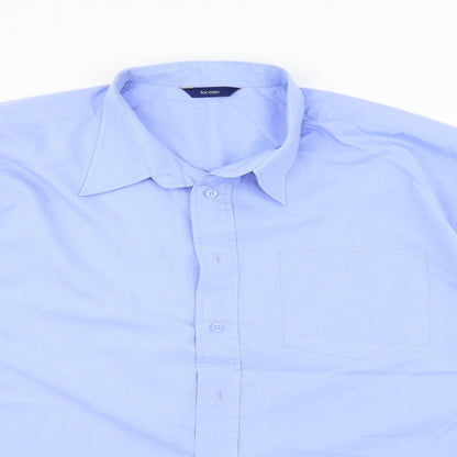 Mens UK Size 19 For Men Blue  Button-Up Long Sleeve Casual Shirt