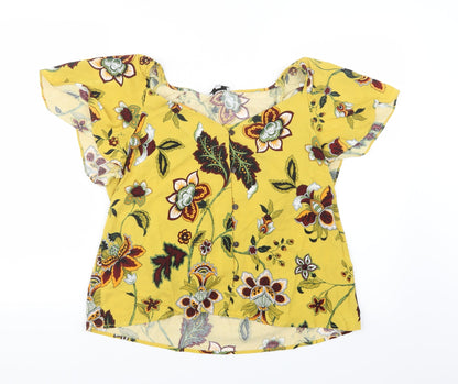 Womens UK Size 12 Warehouse Yellow Basic Button-Up