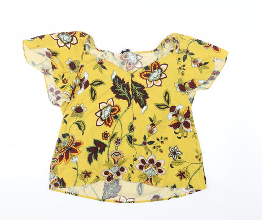 Womens UK Size 12 Warehouse Yellow Basic Button-Up