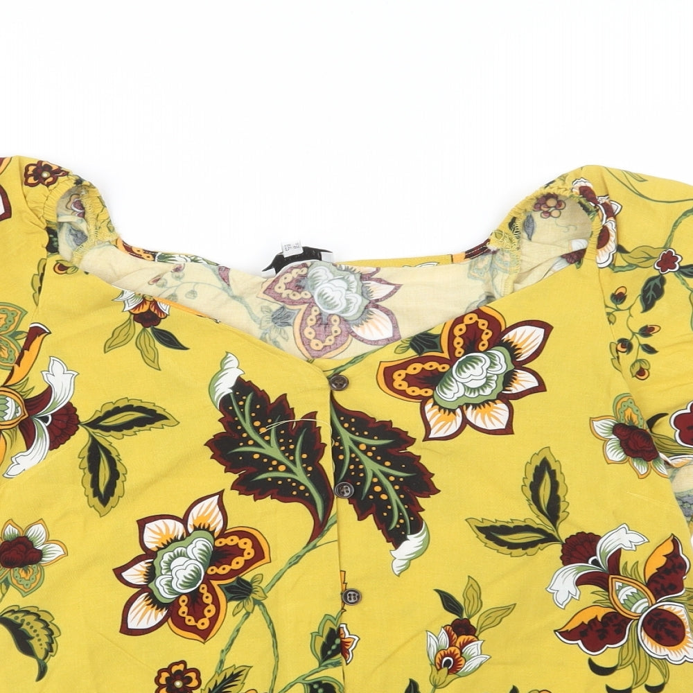 Womens UK Size 12 Warehouse Yellow Basic Button-Up