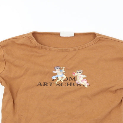 Womens UK Size 8 Zara Brown Basic T-Shirt