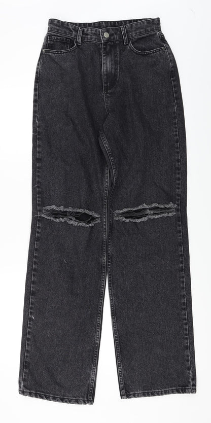 Womens UK Size 10 Preworn Regular Fit Straight Black Jeans