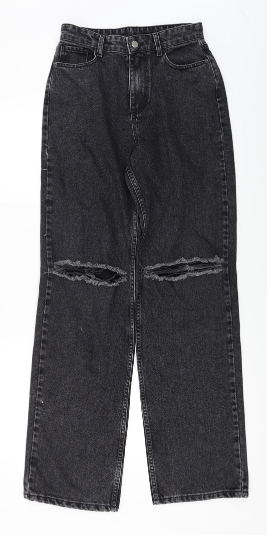 Womens UK Size 10 Preworn Regular Fit Straight Black Jeans