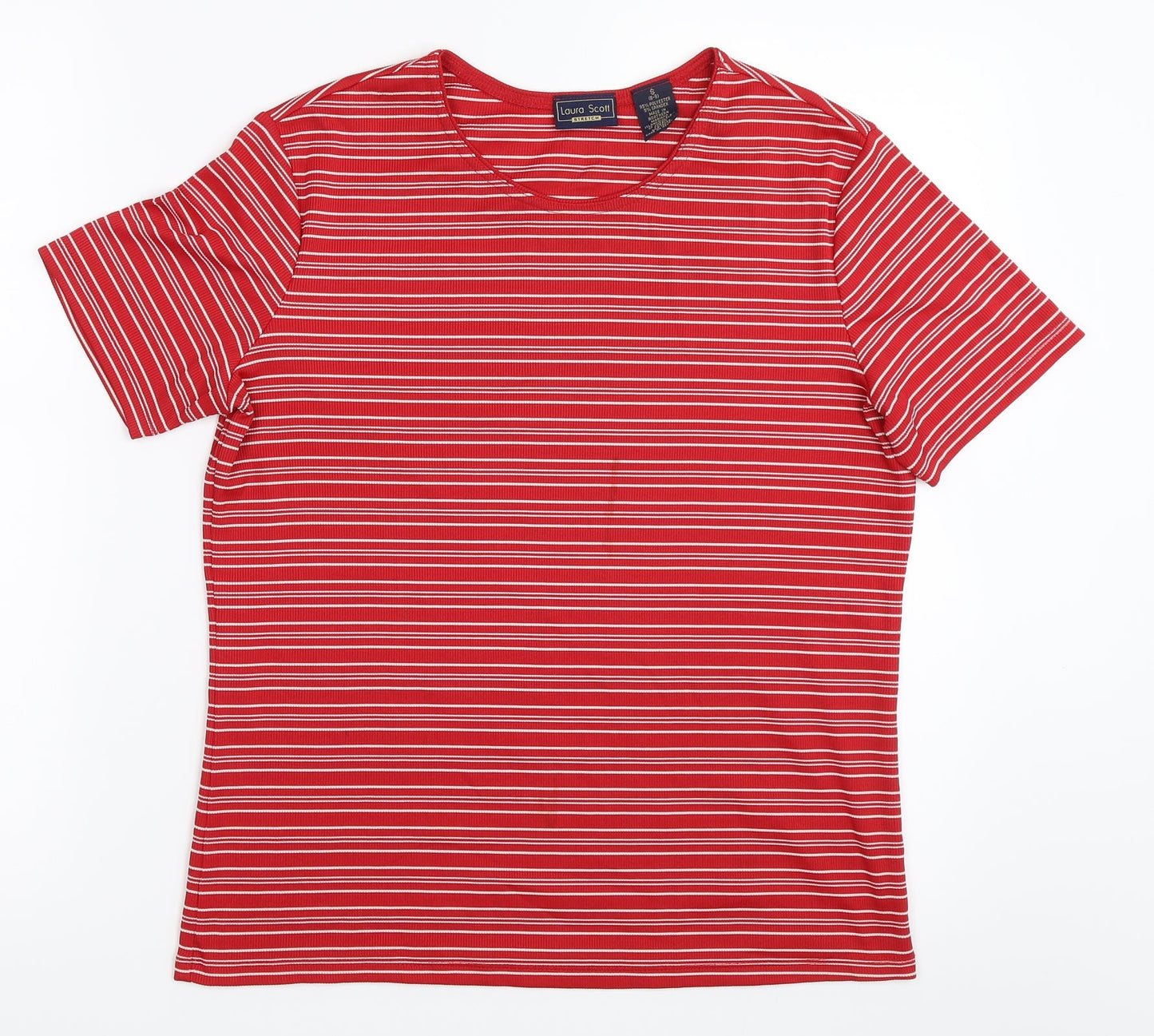 Laura Scott Womens Red Striped  Basic T-Shirt Size S
