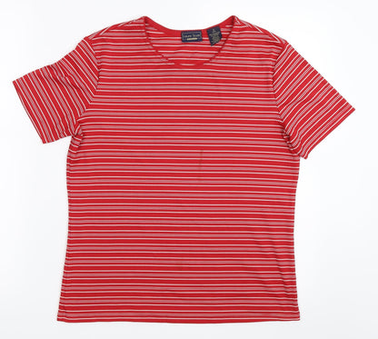 Laura Scott Womens Red Striped  Basic T-Shirt Size S